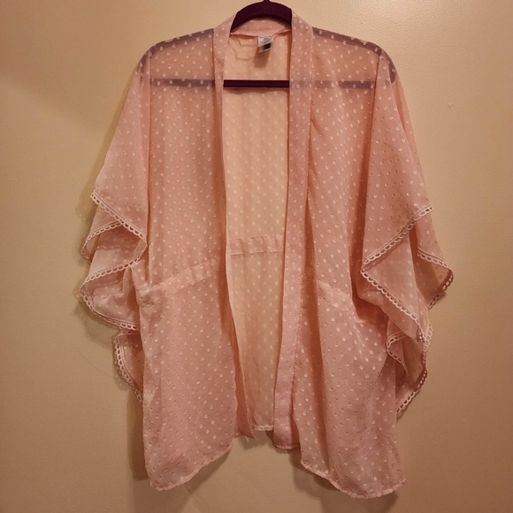 Time and Tru Sheer Pink Polka Dot Coverup (No Tie) S/M - Picture 1 of 6